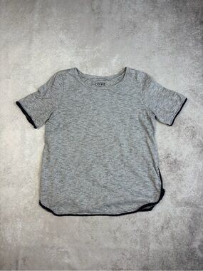 LOFT Gray Striped Tee w/ Pom Trim Size S